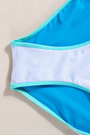 Blue Contrast Trim Crisscross Back High Waisted Bikini - SELFTRITSS   