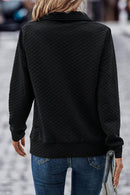 Black Solid Half Zipper Quilted Pullover Sweatshirt - SELFTRITSS