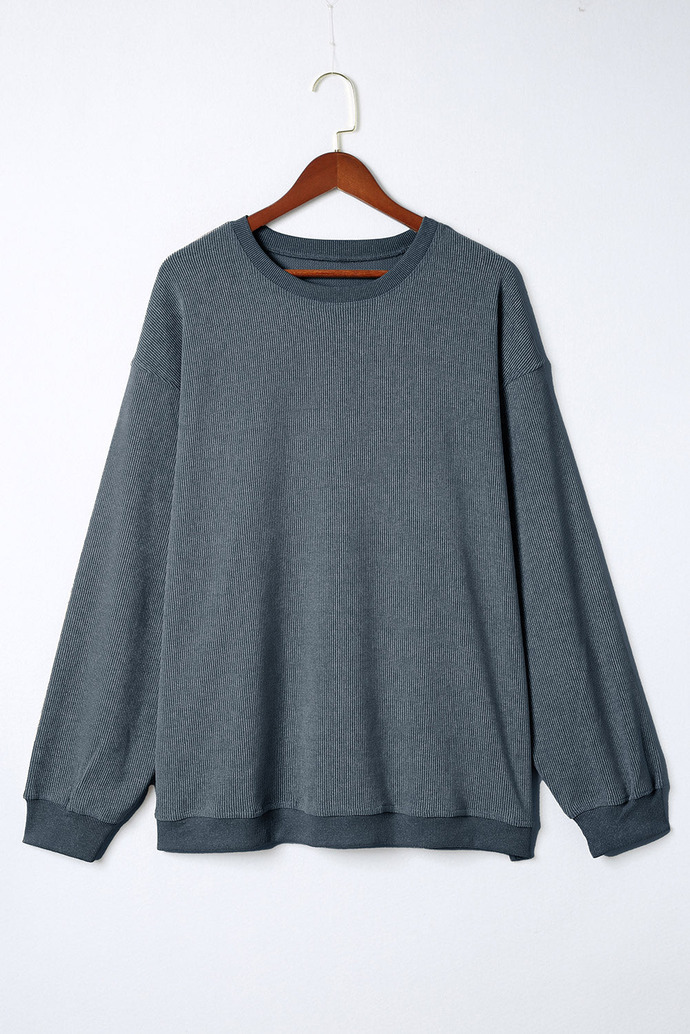 Blue Plus Size Corded Round Neck Sweatshirt - SELFTRITSS