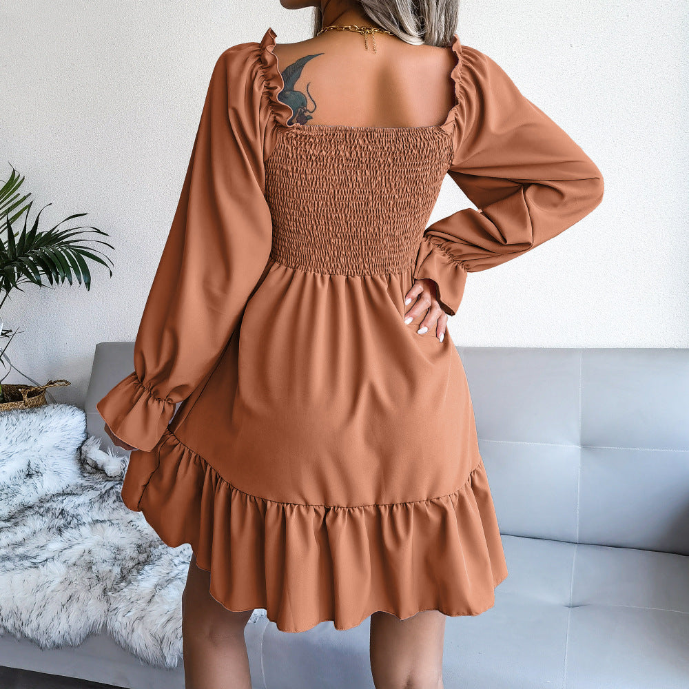 Flared Ruffle  Long Sleeve Dresses - SELFTRITSS   