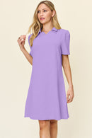 Double Take Full Size Texture Collared Neck Short Sleeve Dress - SELFTRITSS   