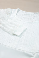 White Frenchy Contrast Lace Bishop Sleeve Bodysuit - SELFTRITSS