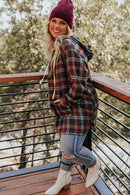 Fiery Red Plus Size Plaid Kangaroo Pocket Drawstring Hoodie - SELFTRITSS   