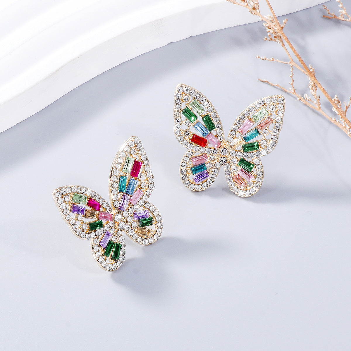 Alloy Inlaid Rhinestone Butterfly Earrings - SELFTRITSS