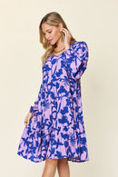 Double Take Full Size Printed Ruffle Hem Long Sleeve Dress - SELFTRITSS   