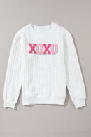 White XOXO Glitter Chenille Cable Knit Pullover Sweatshirt - SELFTRITSS