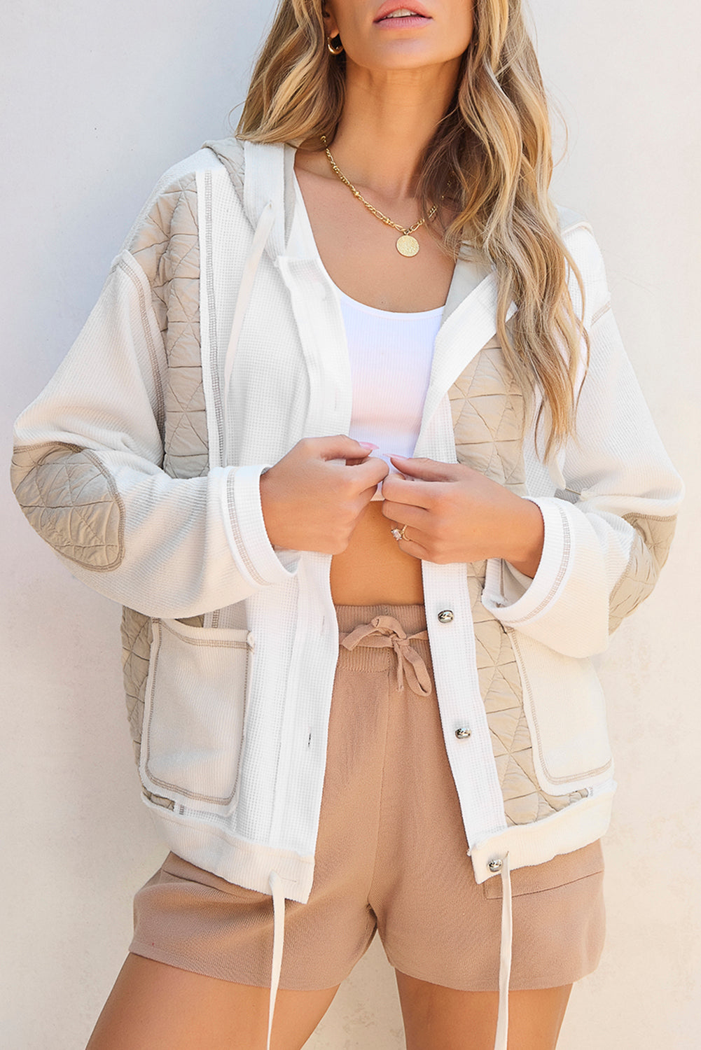 Drawstring Color Block Long Sleeve Jacket - SELFTRITSS   