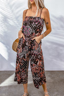 Black Mixed Paisley Print Cropped Jumpsuit - SELFTRITSS