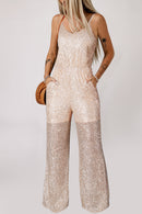 Gold Sequined V Neck Sleeveless High Waist Jumpsuit - SELFTRITSS