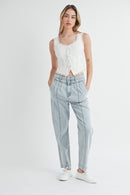 MABLE Pleated Front Detail Straight Jeans - SELFTRITSS   