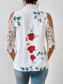 Full Size Lace Printed Half Sleeve Blouse - SELFTRITSS