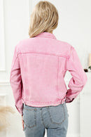 Pink Acid Wash Button Flap Pocket Denim Jacket - SELFTRITSS   