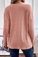 Rose Tan Rib Textured Henley Knit Top - SELFTRITSS