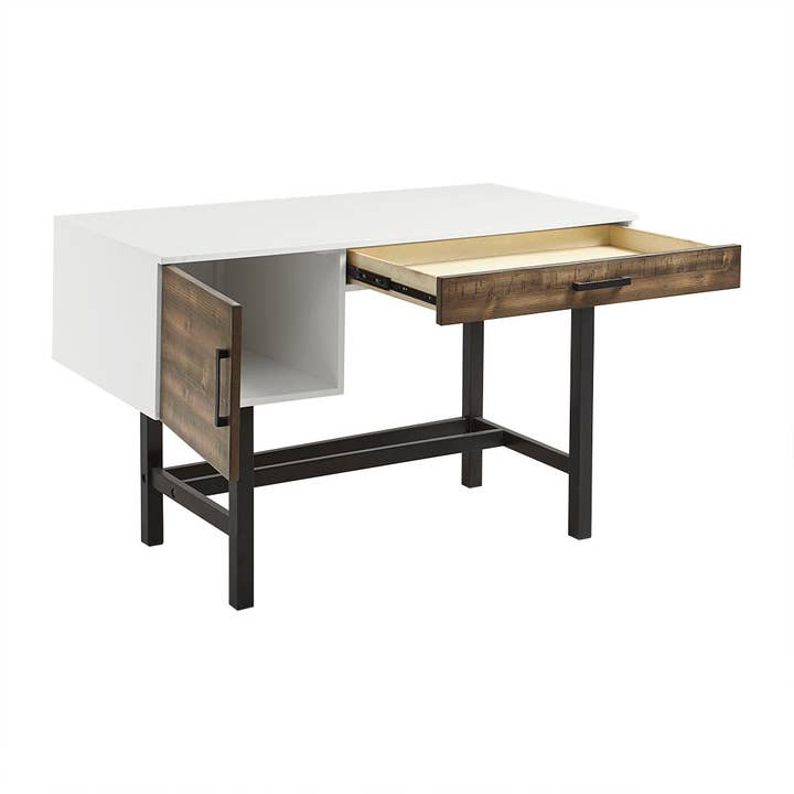 Modern Industrial Wood Office Writing Desk, White - SELFTRITSS