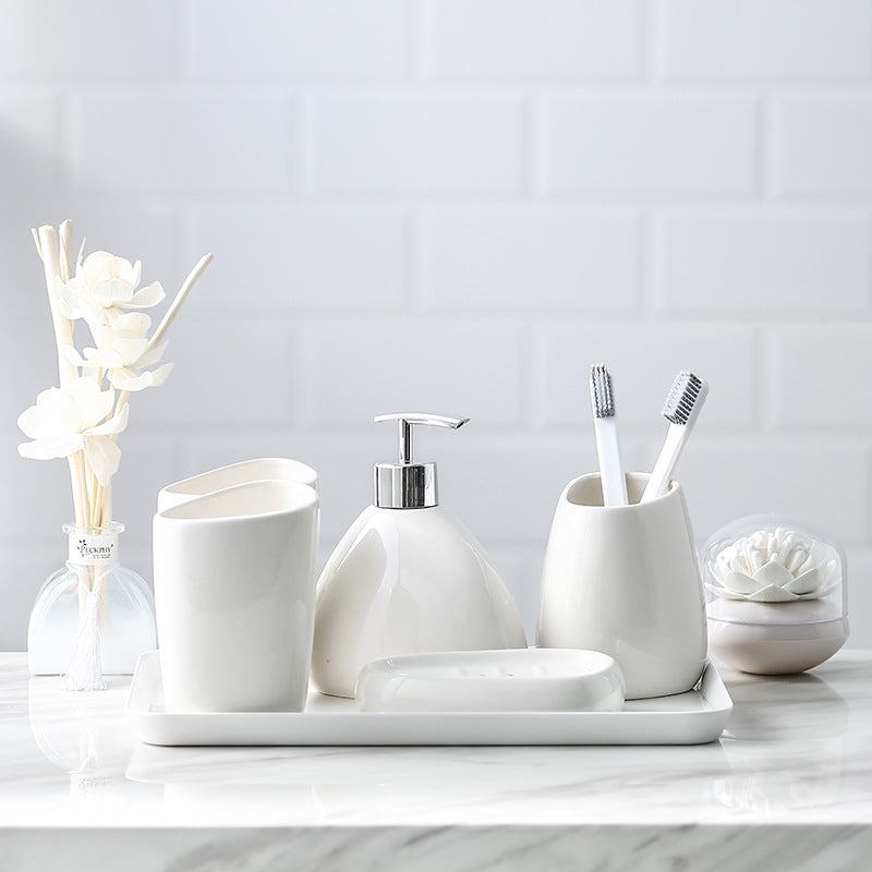 5 Piece Set Simple White Porcelain Bathroom Decor - SELFTRITSS