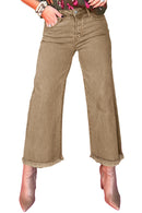 Light French Beige Acid Washed High Rise Cropped Wide Leg Jeans - SELFTRITSS