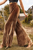 Chestnut Ruffle Hem Wide Leg Velvet Pants - SELFTRITSS