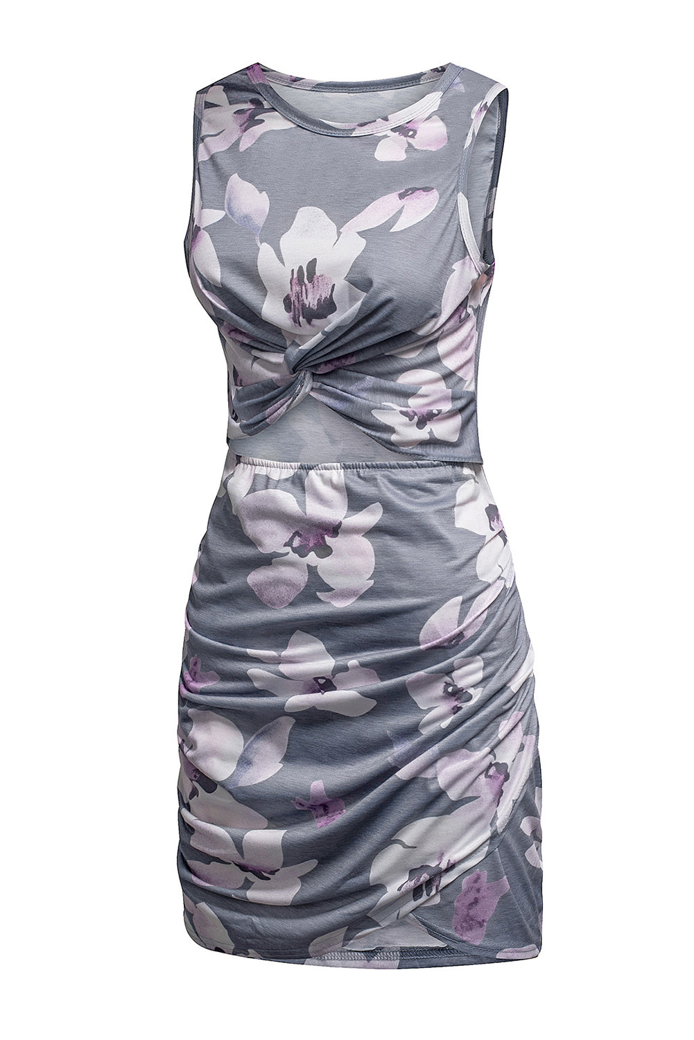 Floral Print Hollow Out Wrap Tie Mini Dress - SELFTRITSS