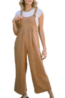 Brown Striped Pleated Wide Leg Pocketed Jumpsuit - SELFTRITSS   