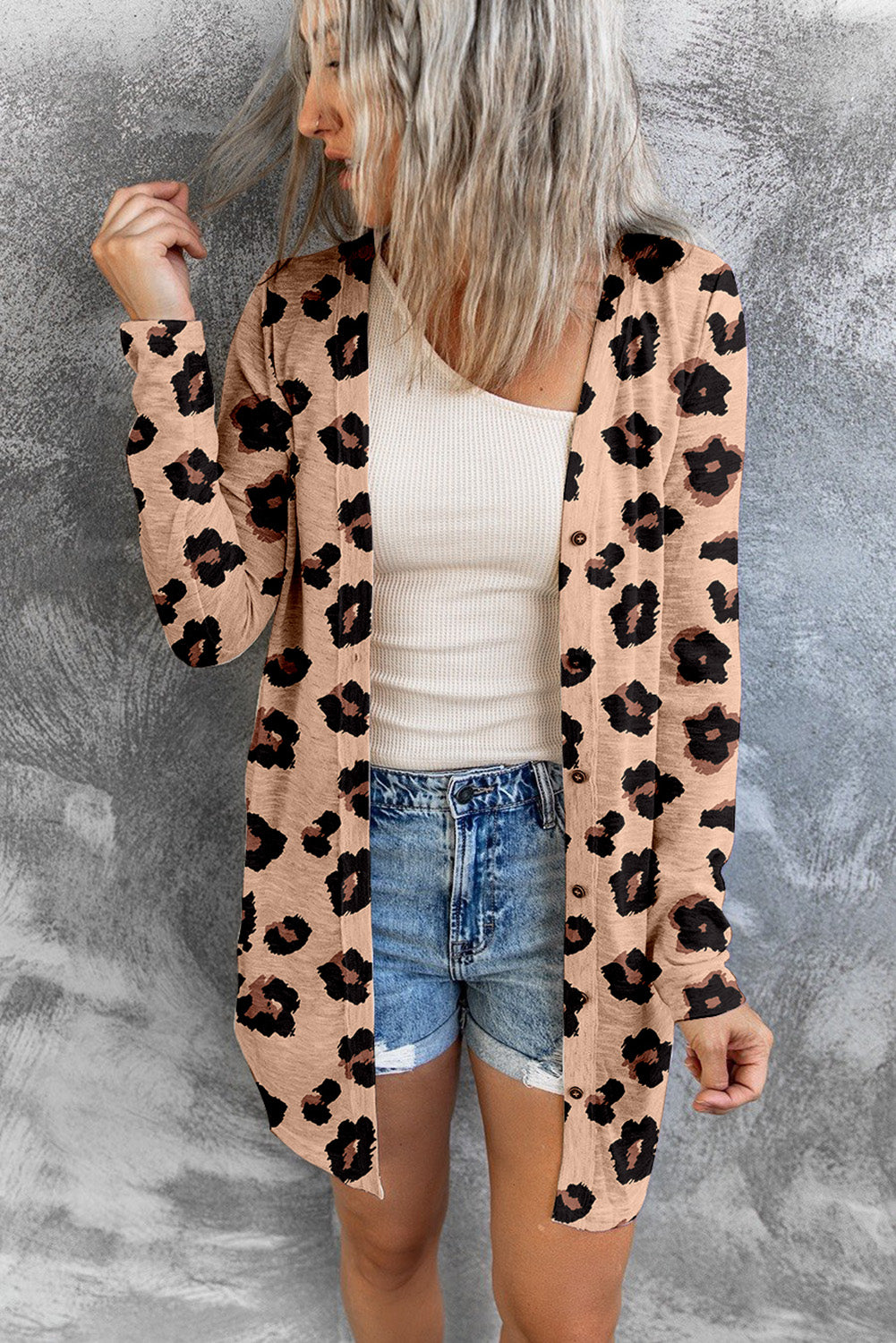 Leopard Printed Open Front Cardigan - SELFTRITSS   