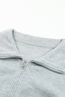 Gray Ribbed Zipper Sweatshirt and High Waist Shorts Set - SELFTRITSS