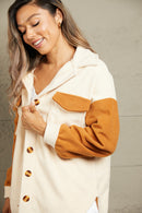 Double Take Contrast Button-Up Fleece Jacket - SELFTRITSS