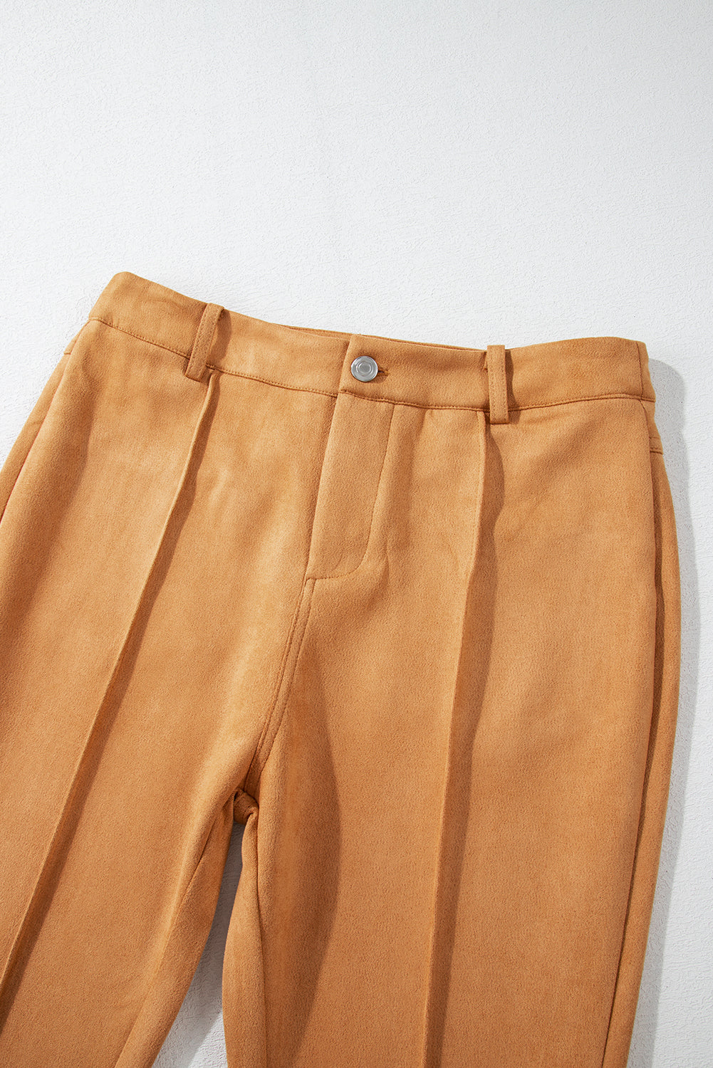 Brown Exposed Seam Flare Suede Pants with Pockets - SELFTRITSS   