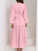 Deep V-Neck Balloon Sleeve Plain Maxi Dress - SELFTRITSS   