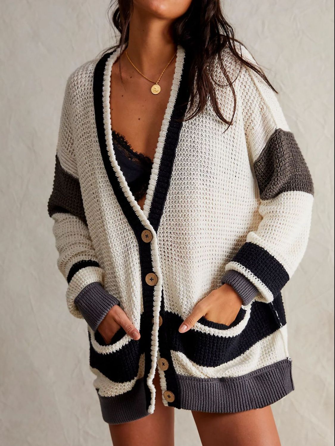 White Chunky Knit Long Sleeve Cardigan