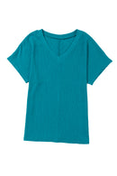 Blue Sapphire Crinkled V Neck Wide Sleeve T-shirt - SELFTRITSS