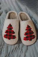 White Fuzzy Tree Pattern Christmas Fashion Home Slippers - SELFTRITSS