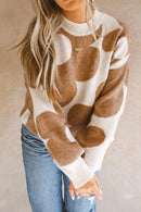 Khaki Big Flower Pattern Drop Shoulder Sweater - SELFTRITSS
