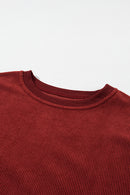 Racing Red Ribbed Corded Oversized Sweatshirt - SELFTRITSS