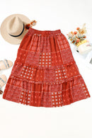 Fiery Red Bohemian Mix Print Long Flared Skirt - SELFTRITSS