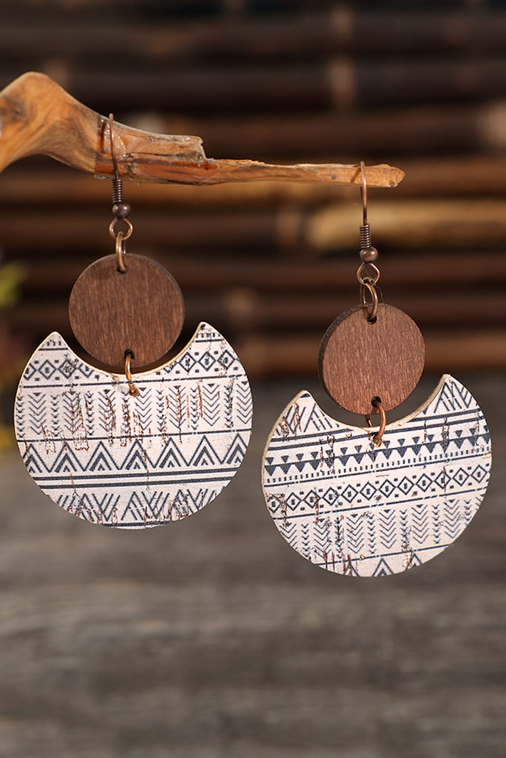 Multicolour Geometric Print Drop Wood Earrings - SELFTRITSS
