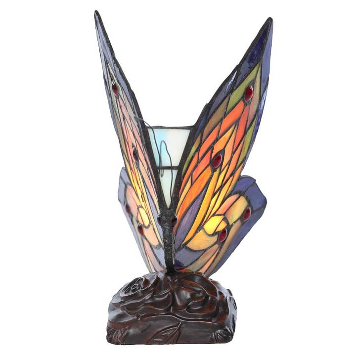 9.5"H Luella Red Butterfly Wings Stained Glass Accent Lamp - SELFTRITSS