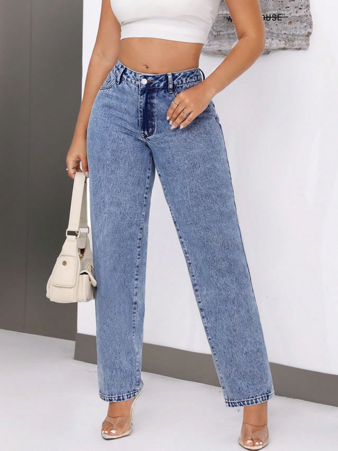 Mid-Rise Waist Jeans with Pockets - SELFTRITSS   