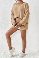 Khaki Solid Sweater Drawstring Shorts Outfit - SELFTRITSS