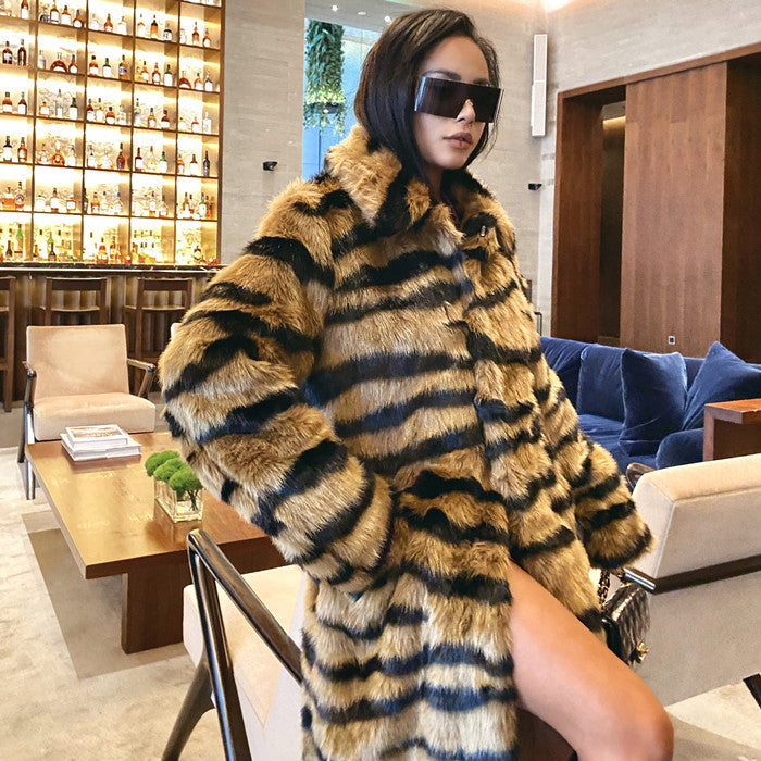 Faux Fur Coat With Tiger Pattern