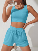 Scoop Neck Wide Strap Top and Drawstring Shorts Set - SELFTRITSS   