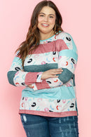 Sky Blue Stripe Plus Size Colorblock Pullover Top - SELFTRITSS   