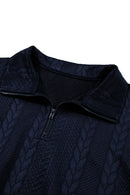 Navy Blue Zip up Cable Textured Sweatshirt - SELFTRITSS   