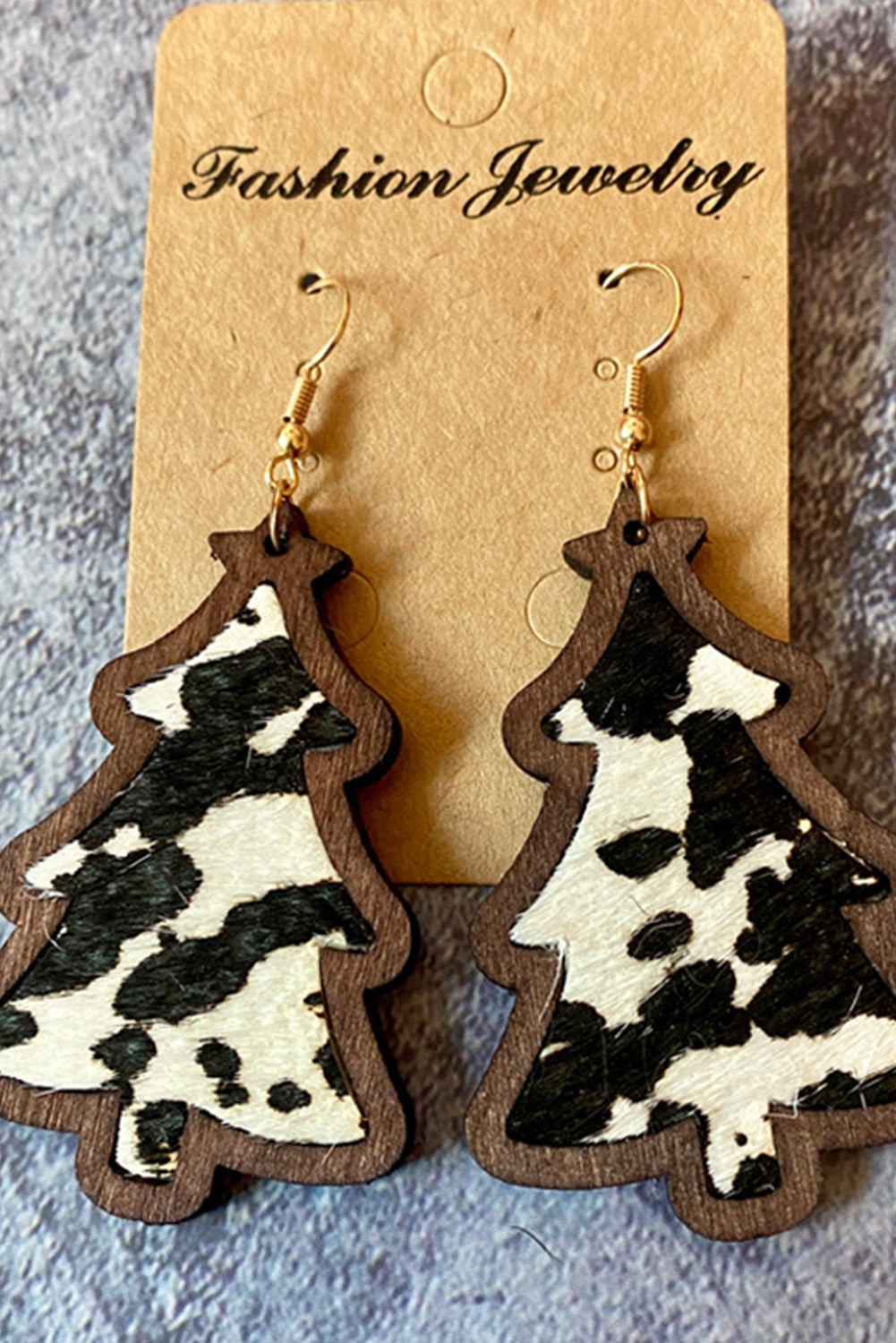 Black Cow Spots Christmas Tree Dangle Earrings - SELFTRITSS