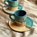 Green, Blue & Gold Coffee/Espresso Cup & Saucer Set of 4 - SELFTRITSS