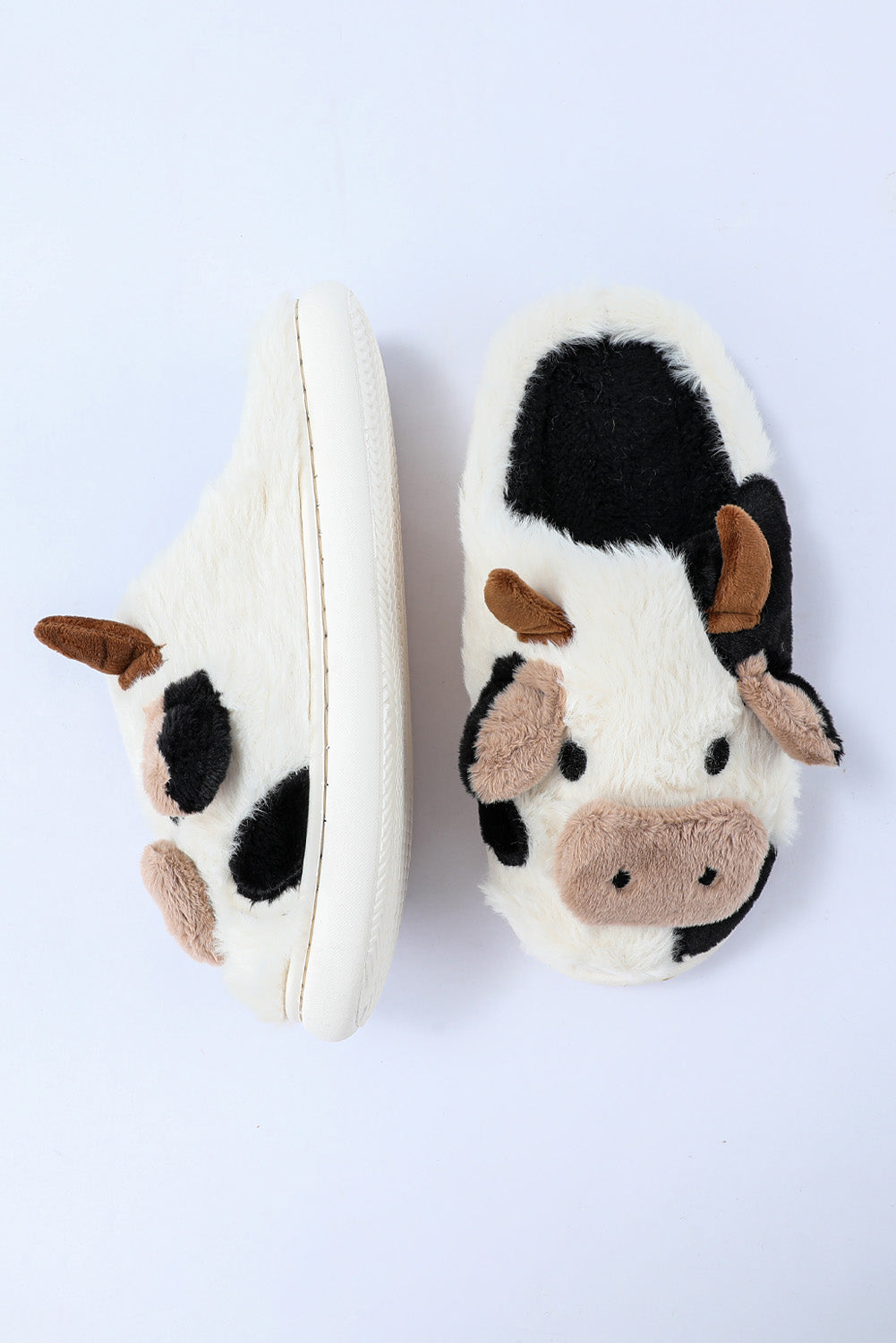 White Cartoon Animal Cow Plush Slippers - SELFTRITSS