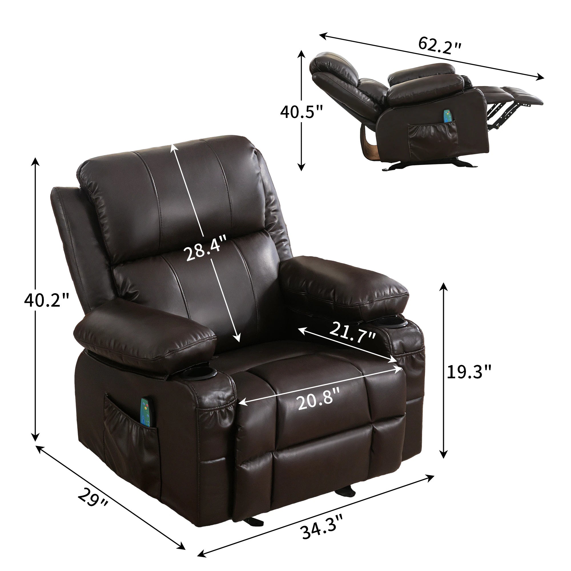 Faux Leather Recliner Heating Sofa For Adults