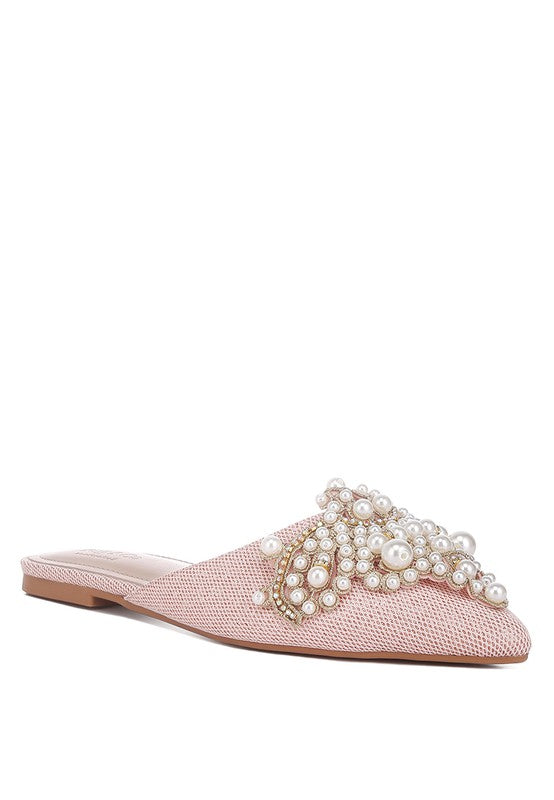 Embellished Delicate Pearl Mules - SELFTRITSS