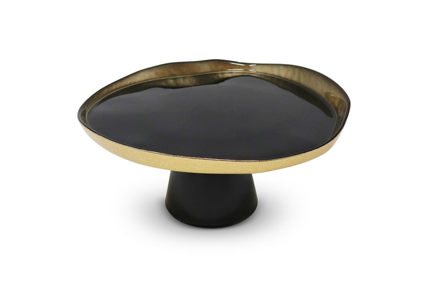 Organic Shaped Footed Cake Plate with Gold