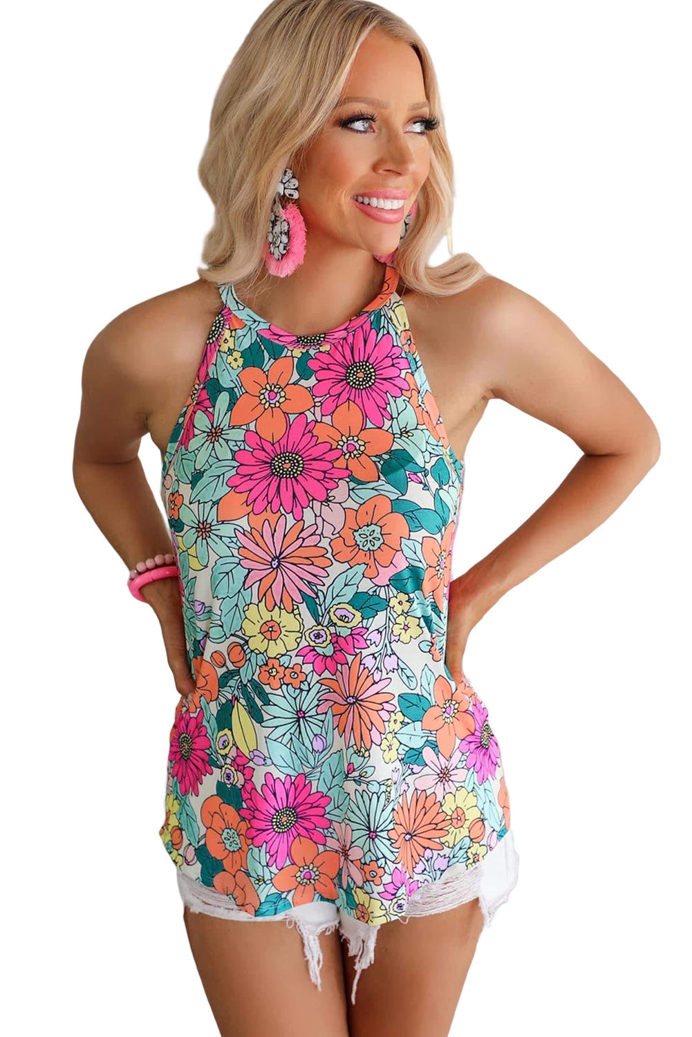 Multicolor Floral Print Sleeveless Tank Top - SELFTRITSS
