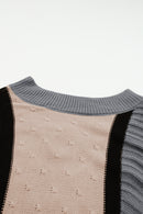 Apricot Mixed Boucl Color Block Plus Size Sweater Dress - SELFTRITSS